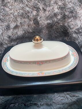 Vintage Mikasa Porcelain Covered Butter Dish La Rose Pattern